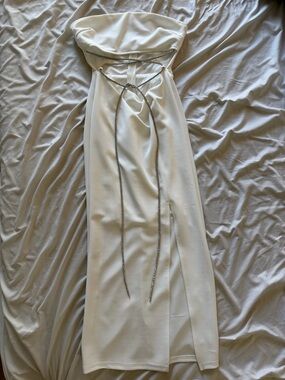 Strapless White Gown with Silver Rope Detail